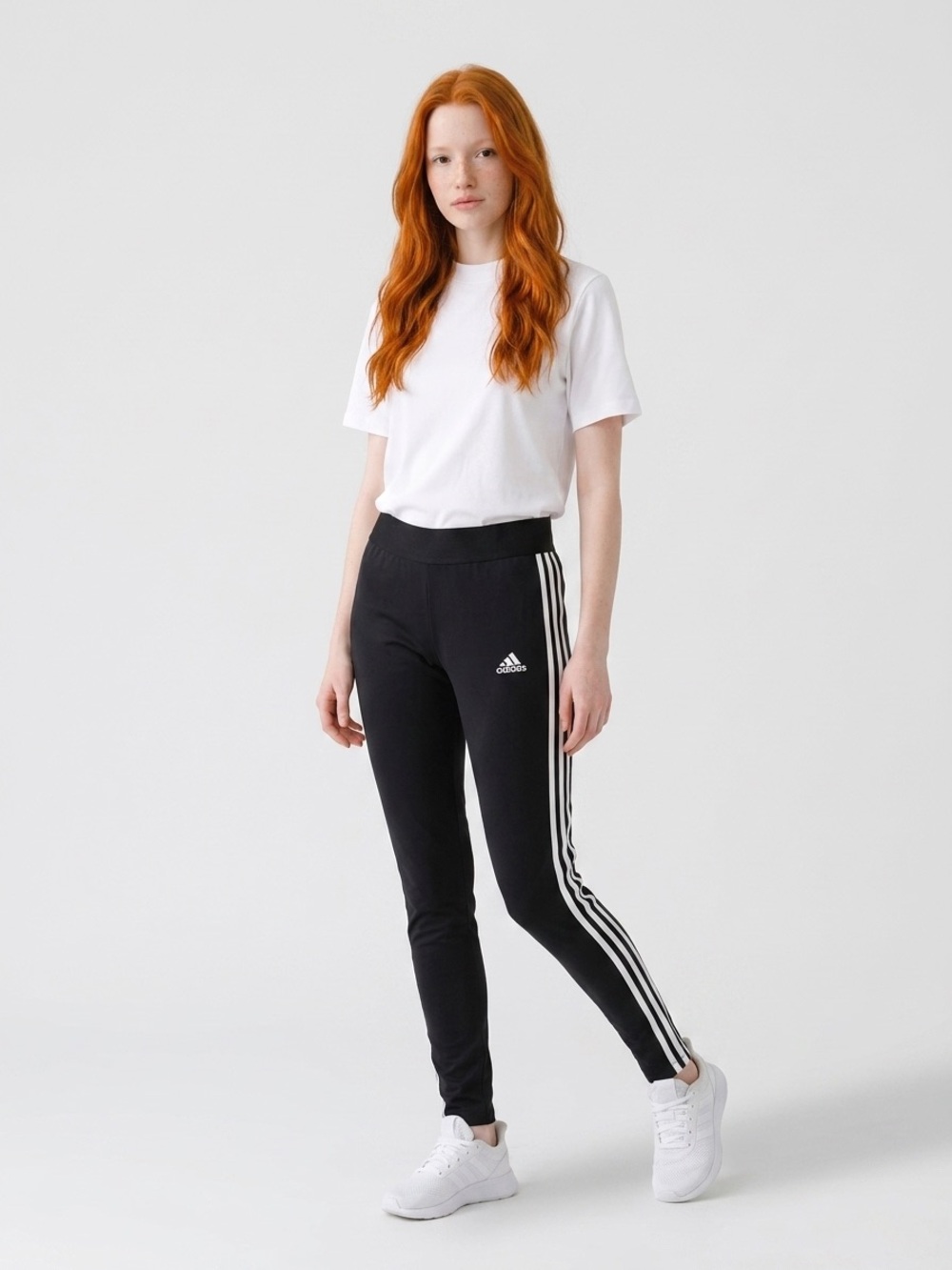 adidas Black and White Slim Three-Stripe leggings